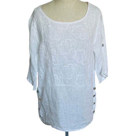 Lungo L'arno Italy Linen Embroidered White Top - Picture 1 of 9